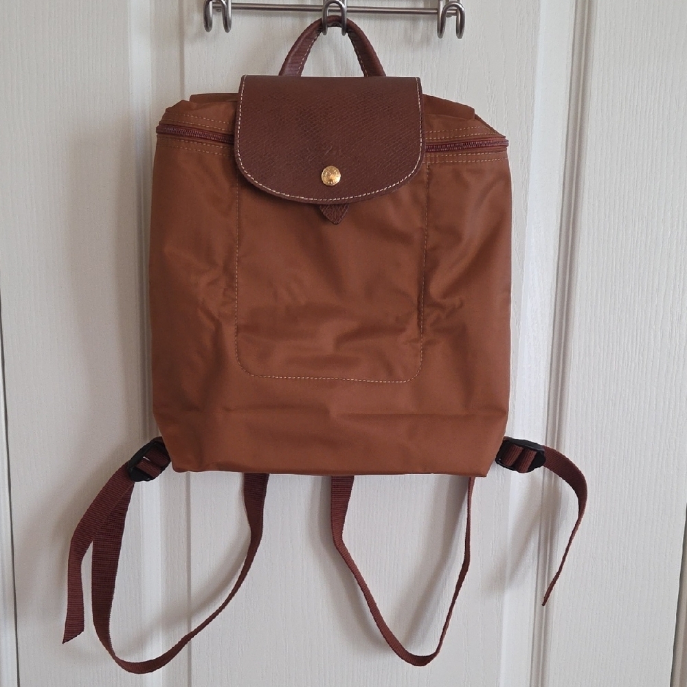 Brown Leather-Trimmed Backpack